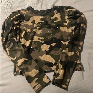 Zara Green Camouflage Knit Top
